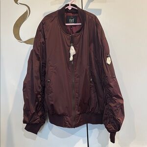 Zara Brown Bomber Jacket with Ribbed Collar